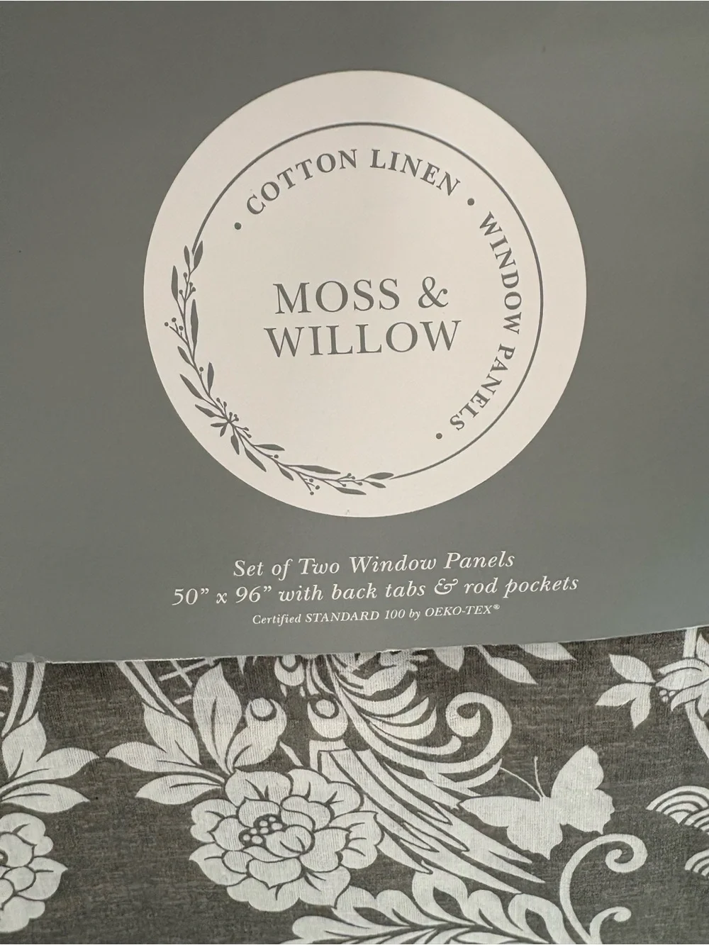 NEW Moss & Willow gray and white chinoiserie bird and pagoda curtains- set of 2